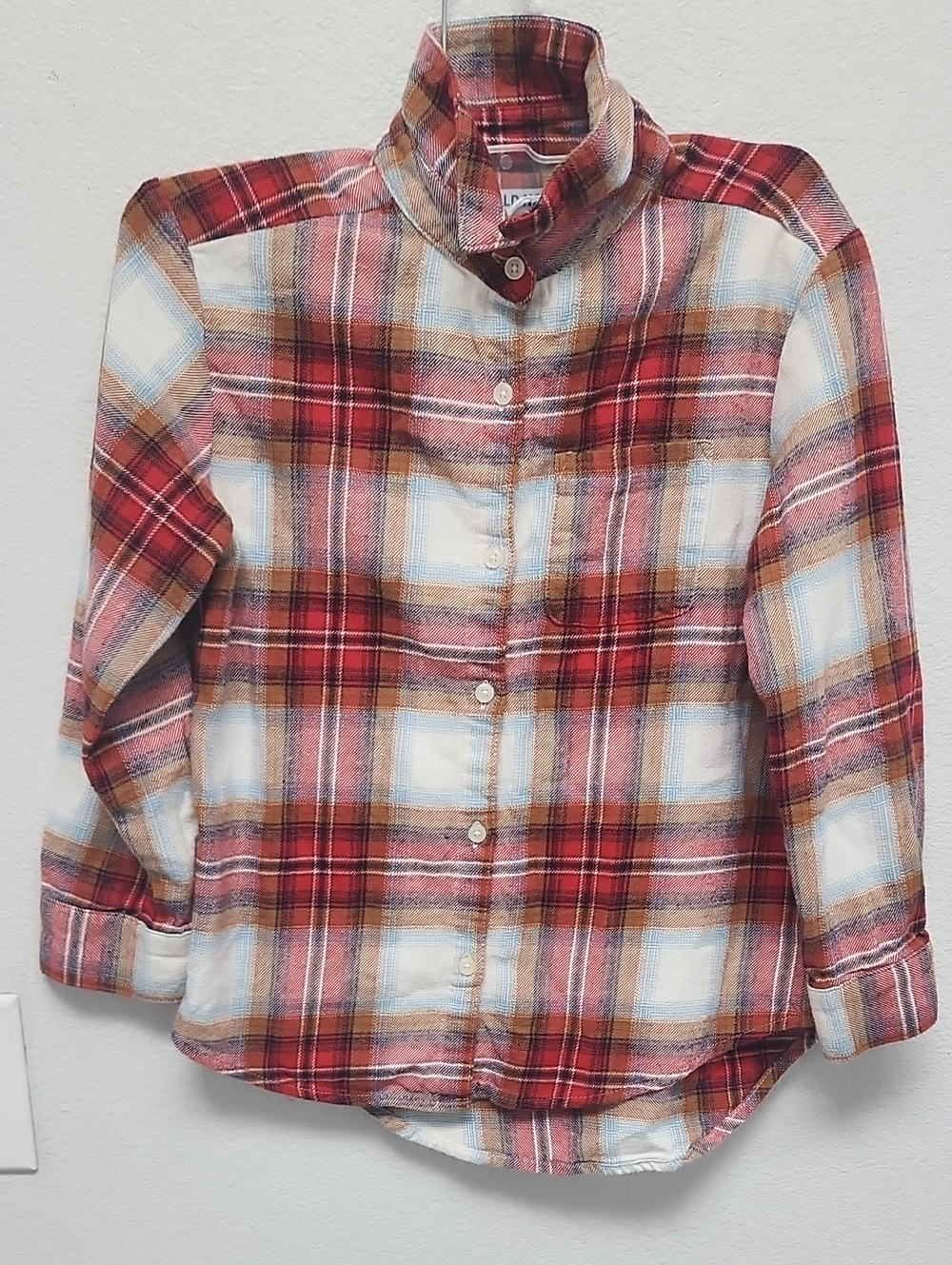 Old Navy Red, Cream & Tan Plaid Button-Down Shirt - Kids